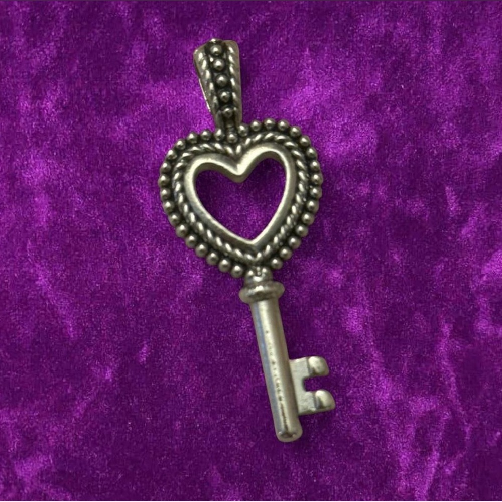 Lia Sophia Silver Skeleton Key Heart for Necklace Pendant Burnished Gothic Charm